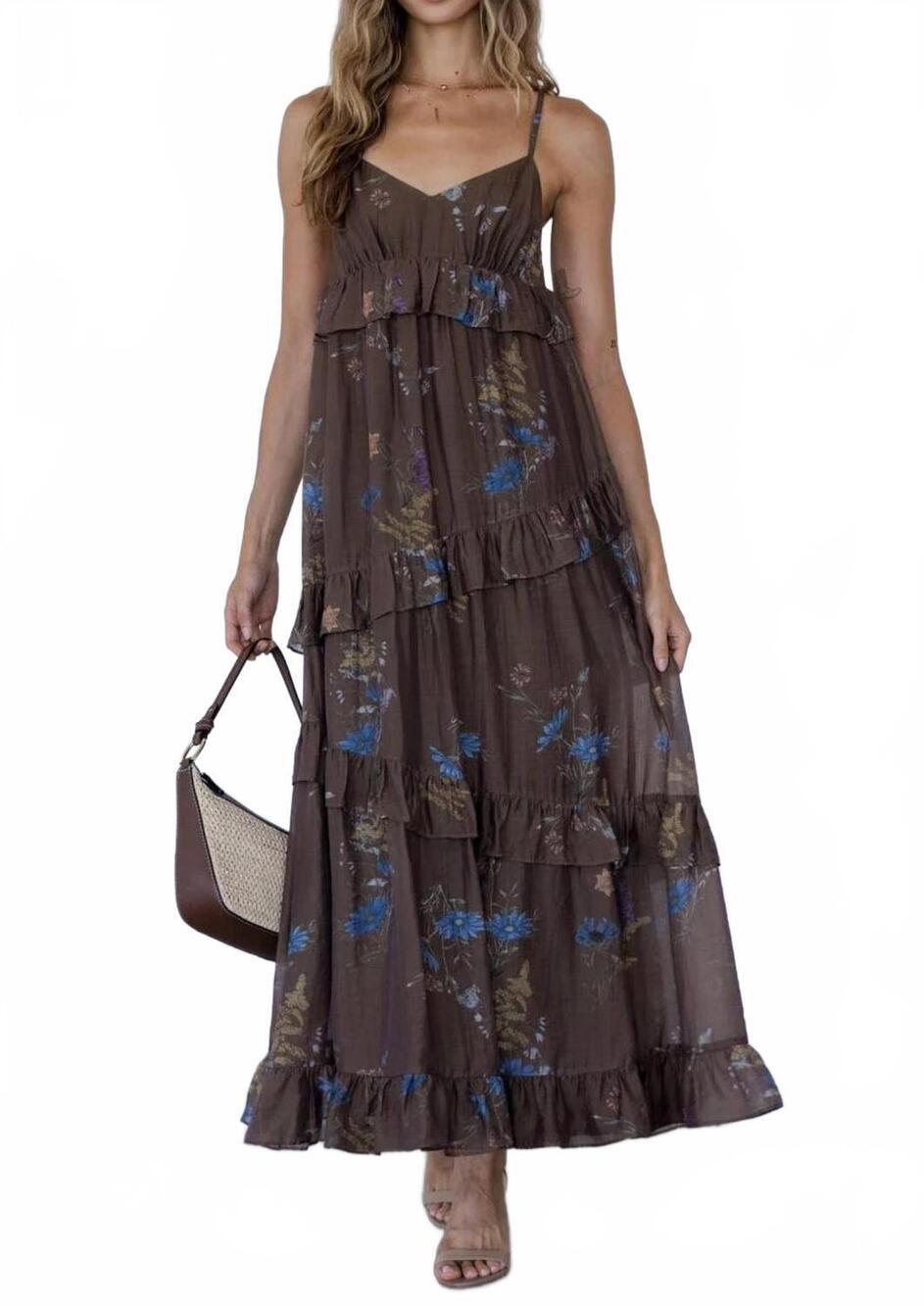 NEW STORIA aleyna floral dress in chocolate brown